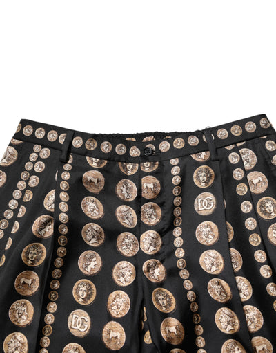Dolce & Gabbana Schwarzer Münzdruck Seide Skinny Männer Hosen Hose