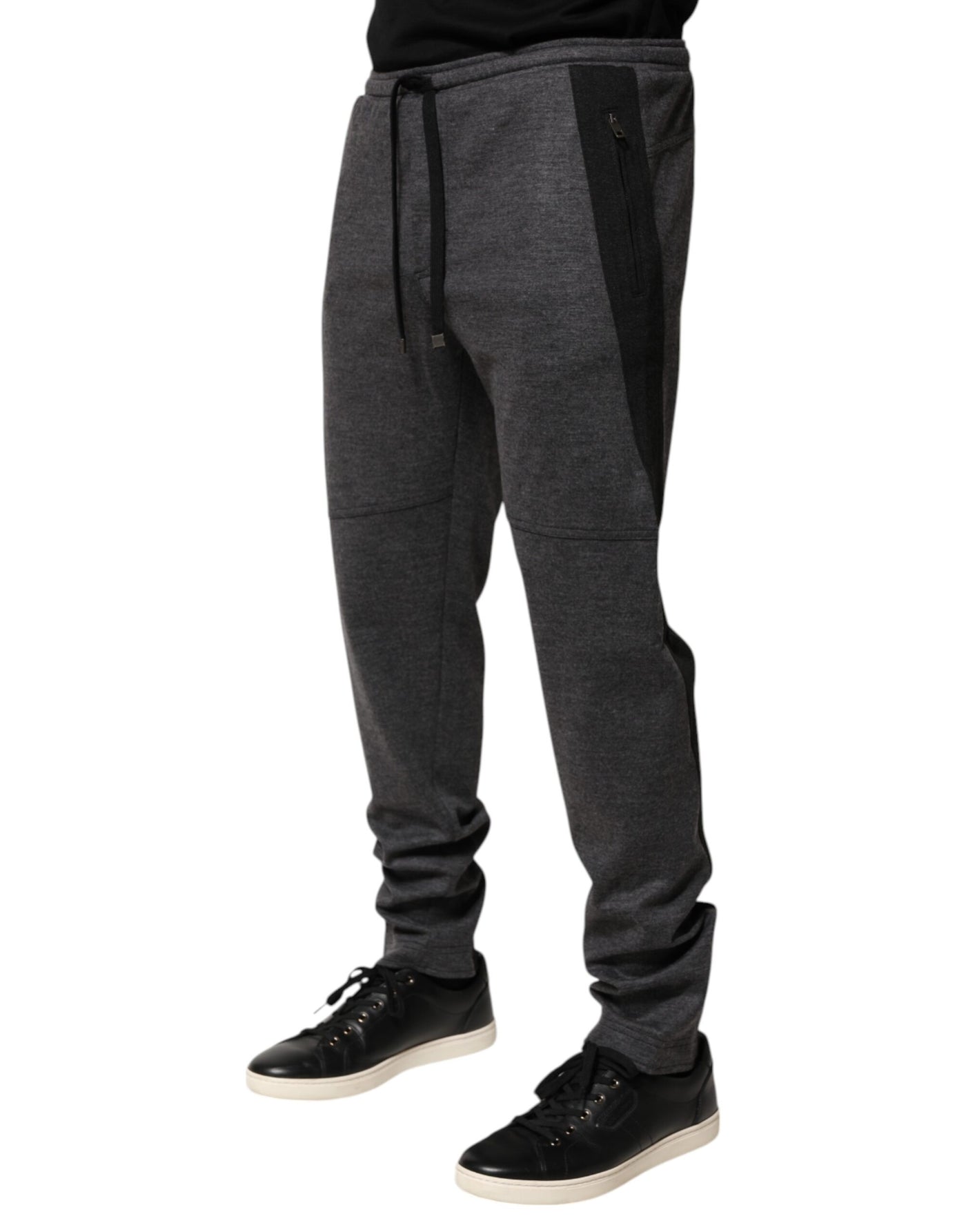 Dolce & Gabbana Graue Schwarze Wollmischung Jogger-Sweatpants Hose