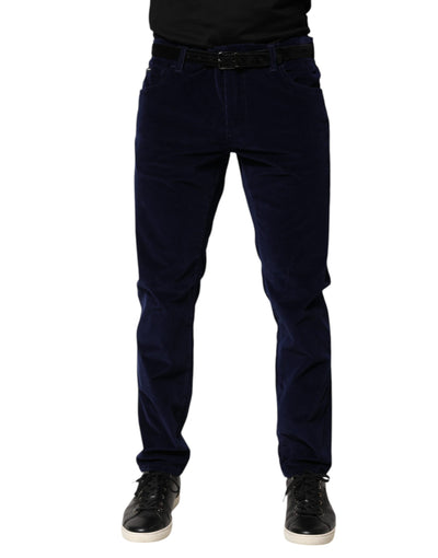 Dolce & Gabbana Marineblaue konisch zulaufende formelle Hosen aus Baumwolle