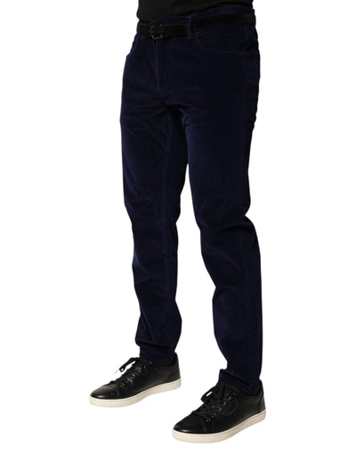 Dolce & Gabbana Marineblaue konisch zulaufende formelle Hosen aus Baumwolle