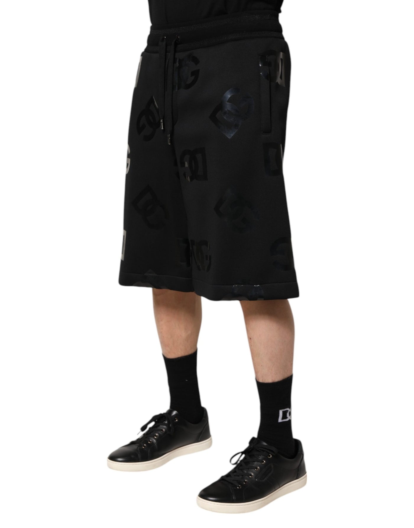 Dolce & Gabbana Schwarze Logo-Baumwoll-Bermudas Sweatshorts Shorts