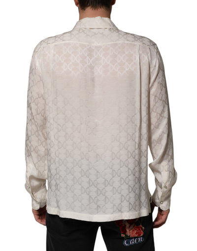 Dolce & Gabbana Weißes Seidenhemd mit DG-Logo-Druck und langen Ärmeln