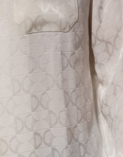 Dolce & Gabbana Weißes Seidenhemd mit DG-Logo-Druck und langen Ärmeln