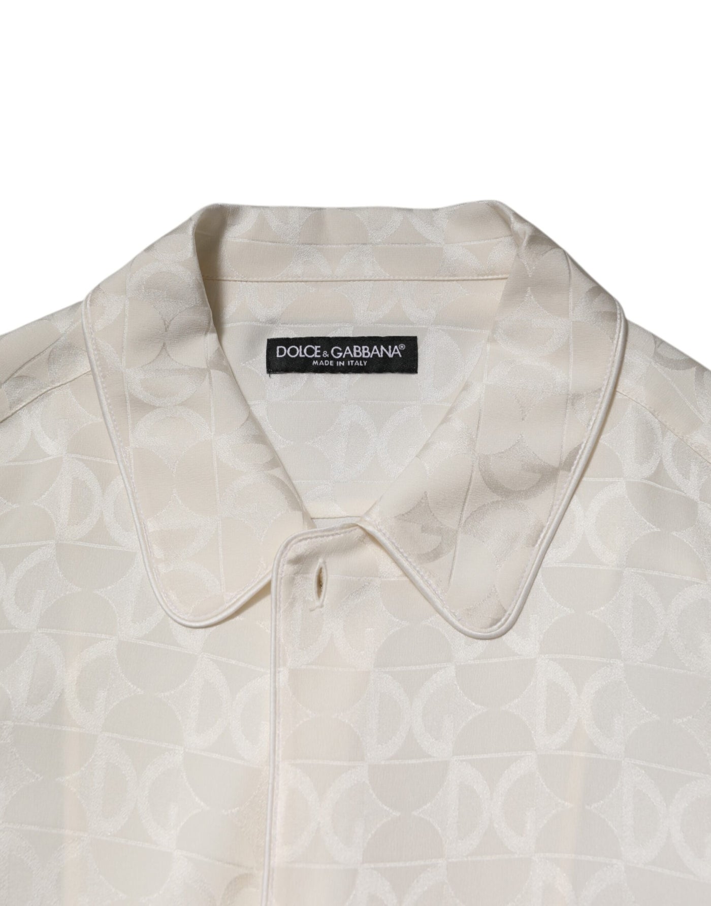 Dolce & Gabbana Weißes Seidenhemd mit DG-Logo-Druck und langen Ärmeln