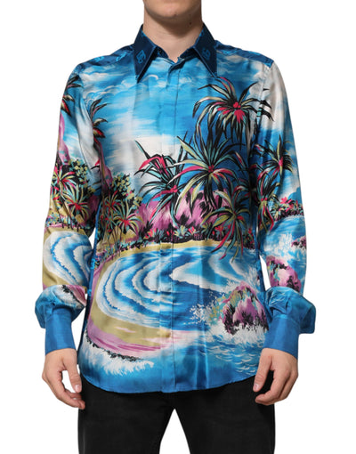 Dolce & Gabbana Multicolor Seide DG Lange Ärmel Formelles Hemd