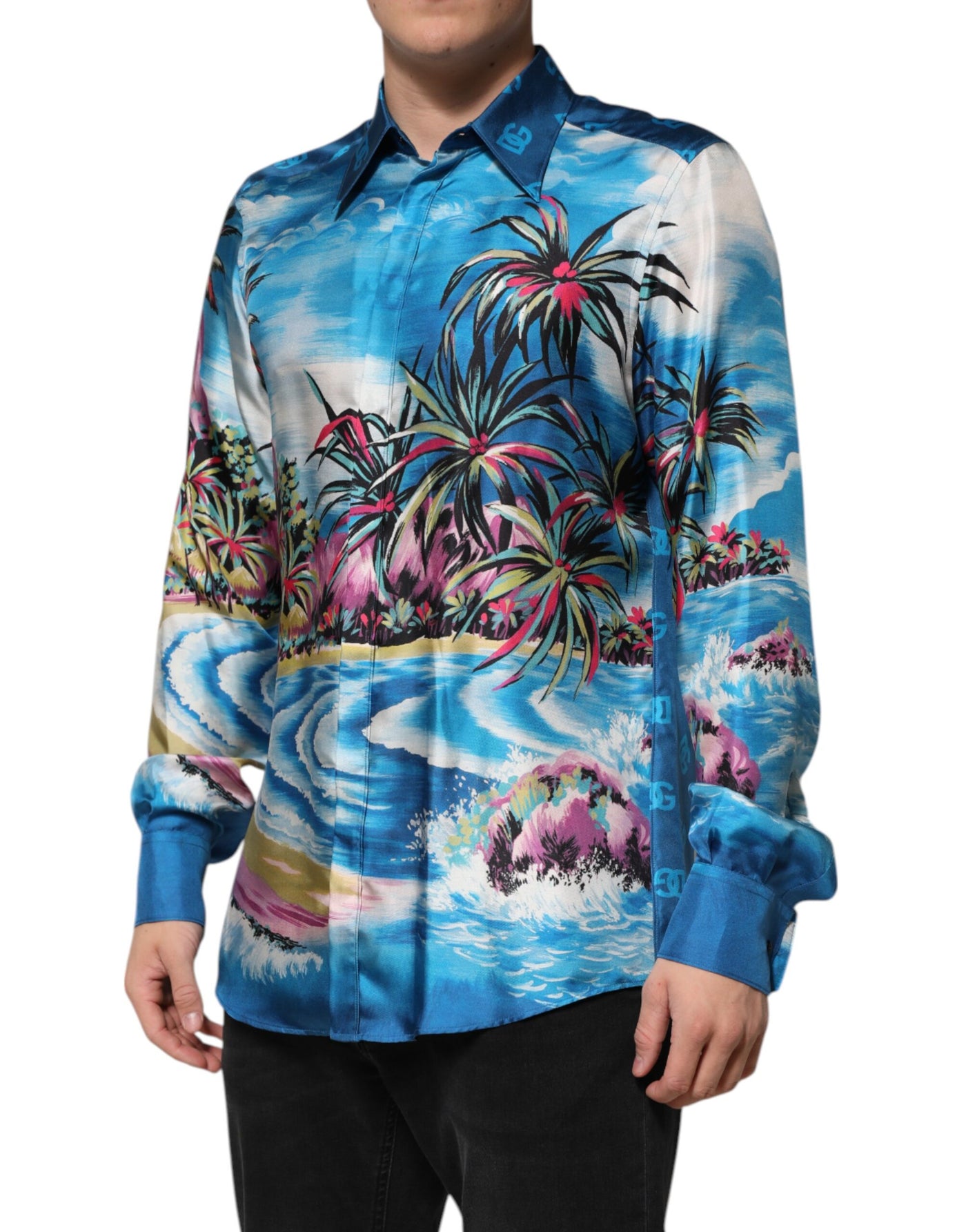 Dolce & Gabbana Multicolor Seide DG Lange Ärmel Formelles Hemd