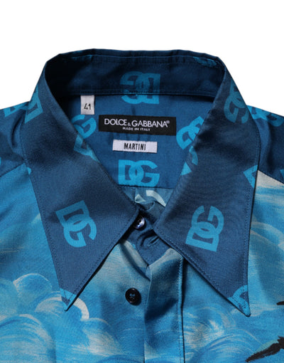 Dolce & Gabbana Multicolor Seide DG Lange Ärmel Formelles Hemd