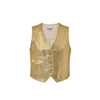 Ganni Goldfarbene Baumwolle Sleveless Jacke