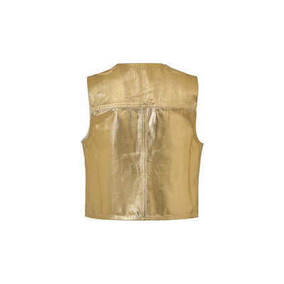 Ganni Goldfarbene Baumwolle Sleveless Jacke
