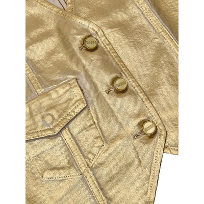 Ganni Goldfarbene Baumwolle Sleveless Jacke