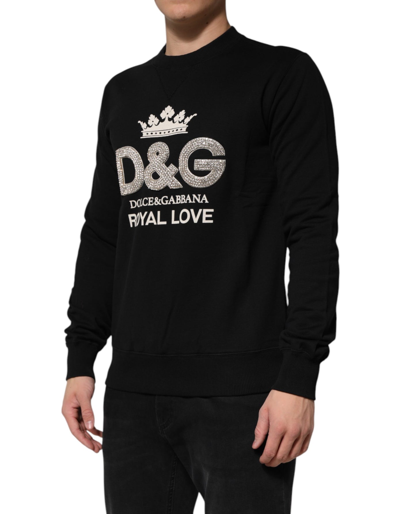 Dolce & Gabbana Schwarzer DG Pullover aus Baumwolle mit Kristallverzierung