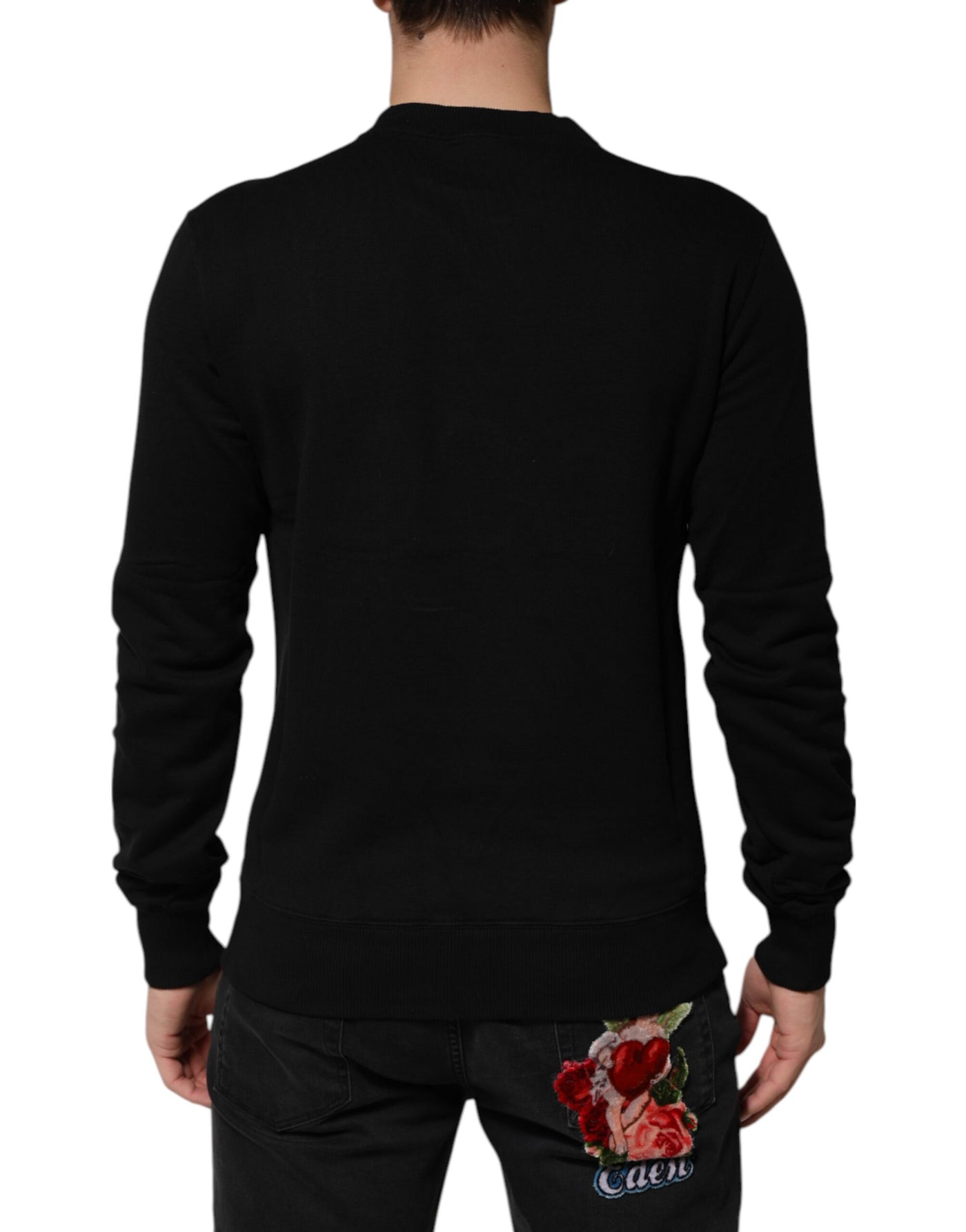 Dolce & Gabbana Schwarzer DG Pullover aus Baumwolle mit Kristallverzierung