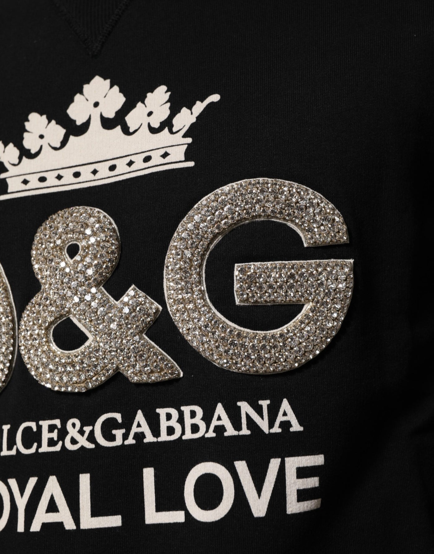 Dolce & Gabbana Schwarzer DG Pullover aus Baumwolle mit Kristallverzierung