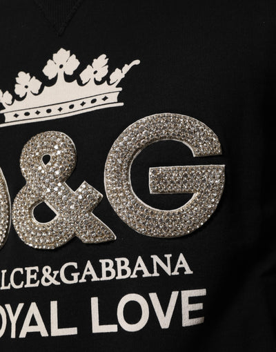 Dolce & Gabbana Schwarzer DG Pullover aus Baumwolle mit Kristallverzierung