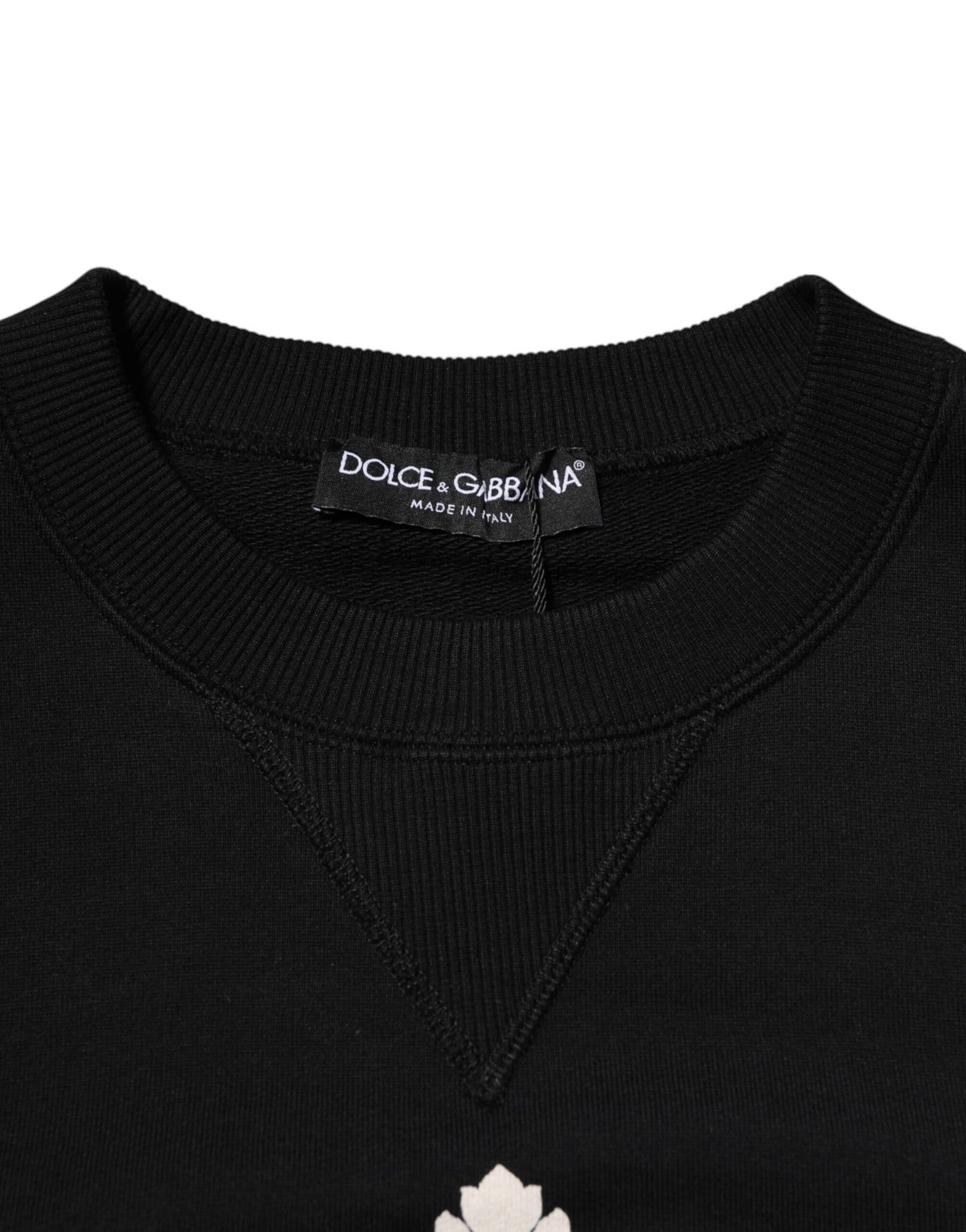 Dolce & Gabbana Schwarzer DG Pullover aus Baumwolle mit Kristallverzierung
