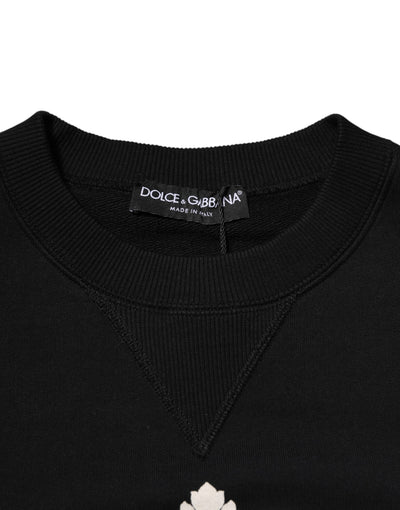 Dolce & Gabbana Schwarzer DG Pullover aus Baumwolle mit Kristallverzierung