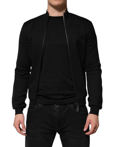 Dolce & Gabbana Schwarze Baumwolle Logo Full Zip Männer Bomberjacke
