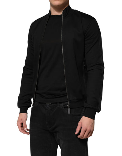 Dolce & Gabbana Schwarze Baumwolle Logo Full Zip Männer Bomberjacke