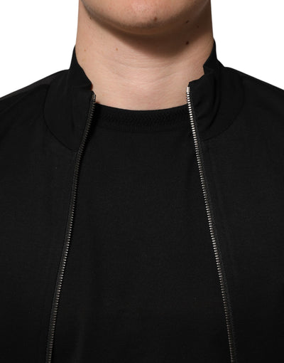 Dolce & Gabbana Schwarze Baumwolle Logo Full Zip Männer Bomberjacke
