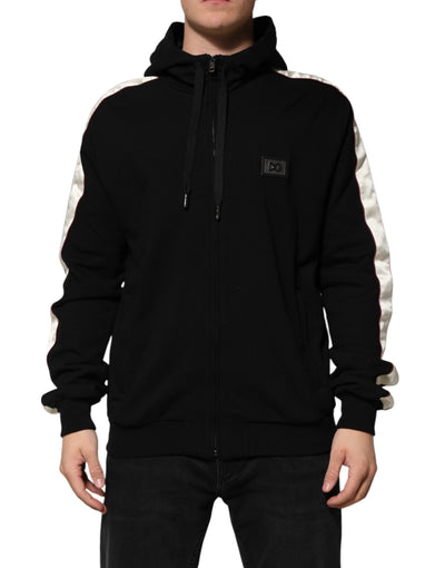 Dolce & Gabbana Schwarze Baumwollplakette Track Cardigan Pullover