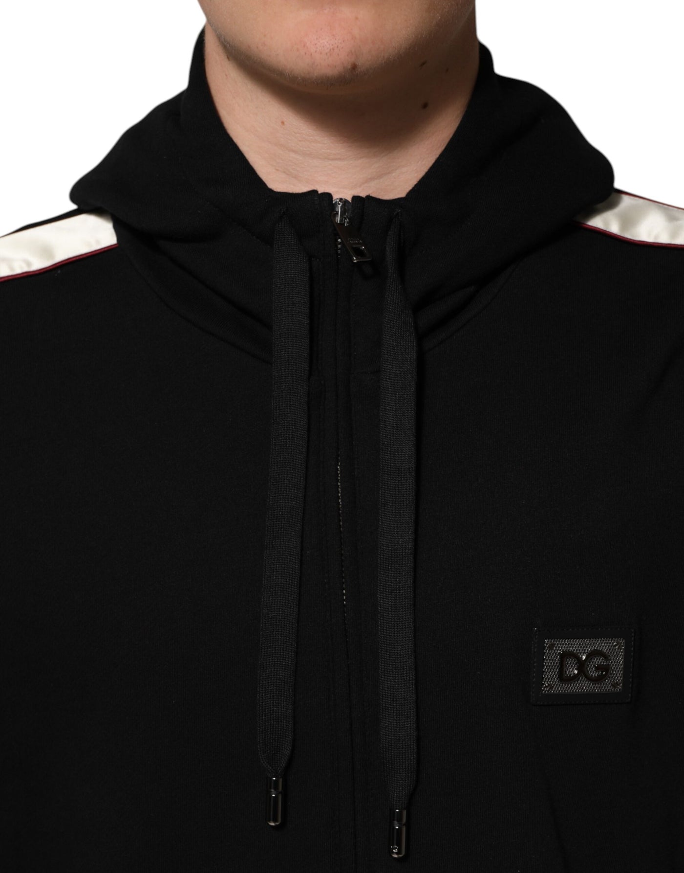 Dolce & Gabbana Schwarze Baumwollplakette Track Cardigan Pullover