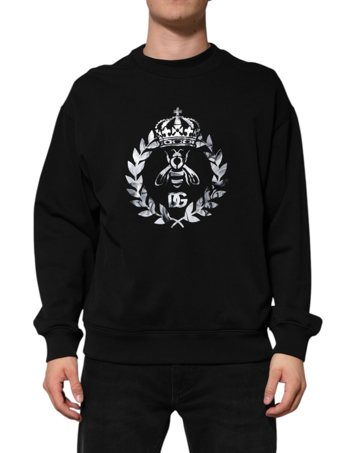 Dolce & Gabbana Schwarzes Cotton DG Logo Crew Sweatshirt Pullover