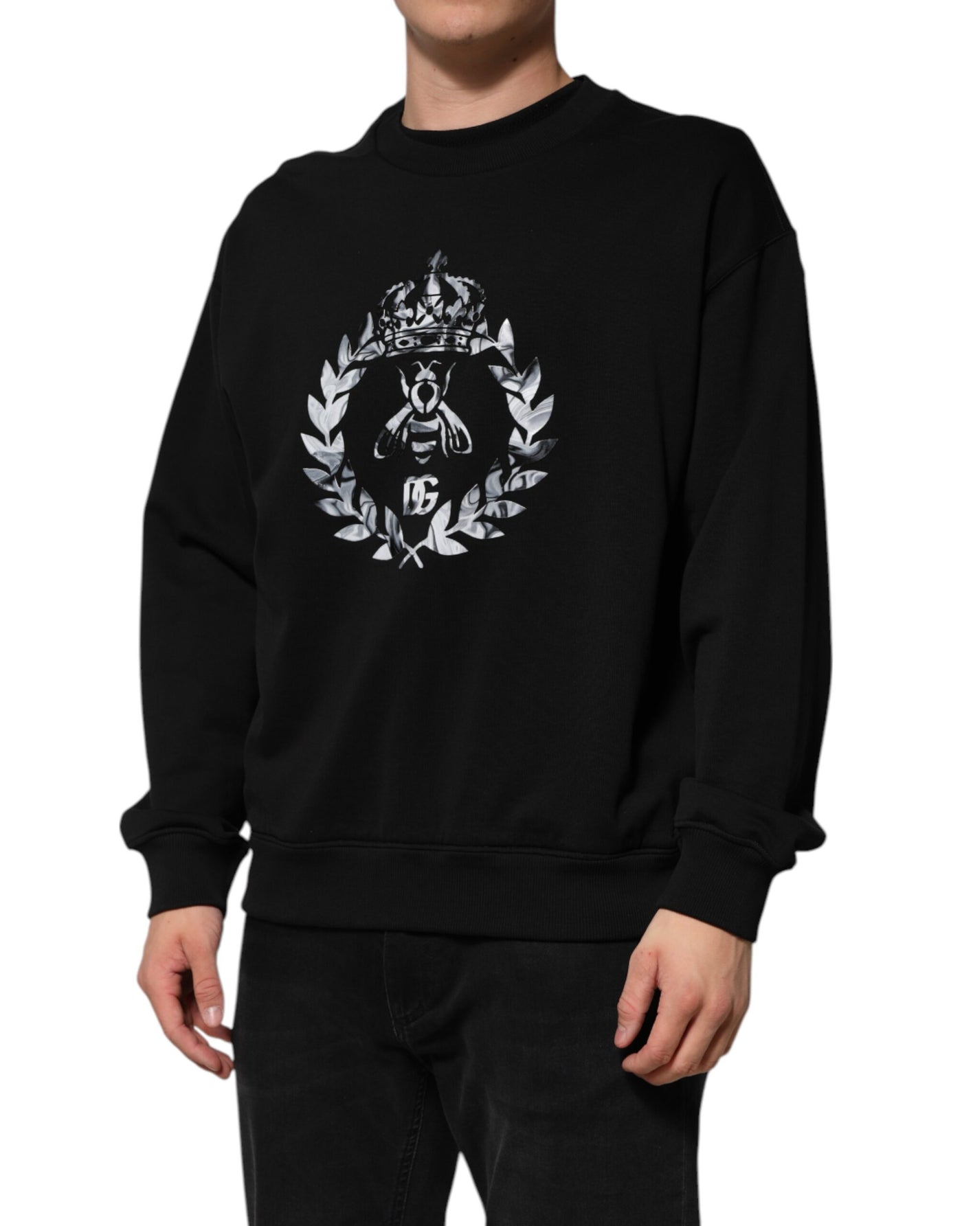Dolce & Gabbana Schwarzes Cotton DG Logo Crew Sweatshirt Pullover