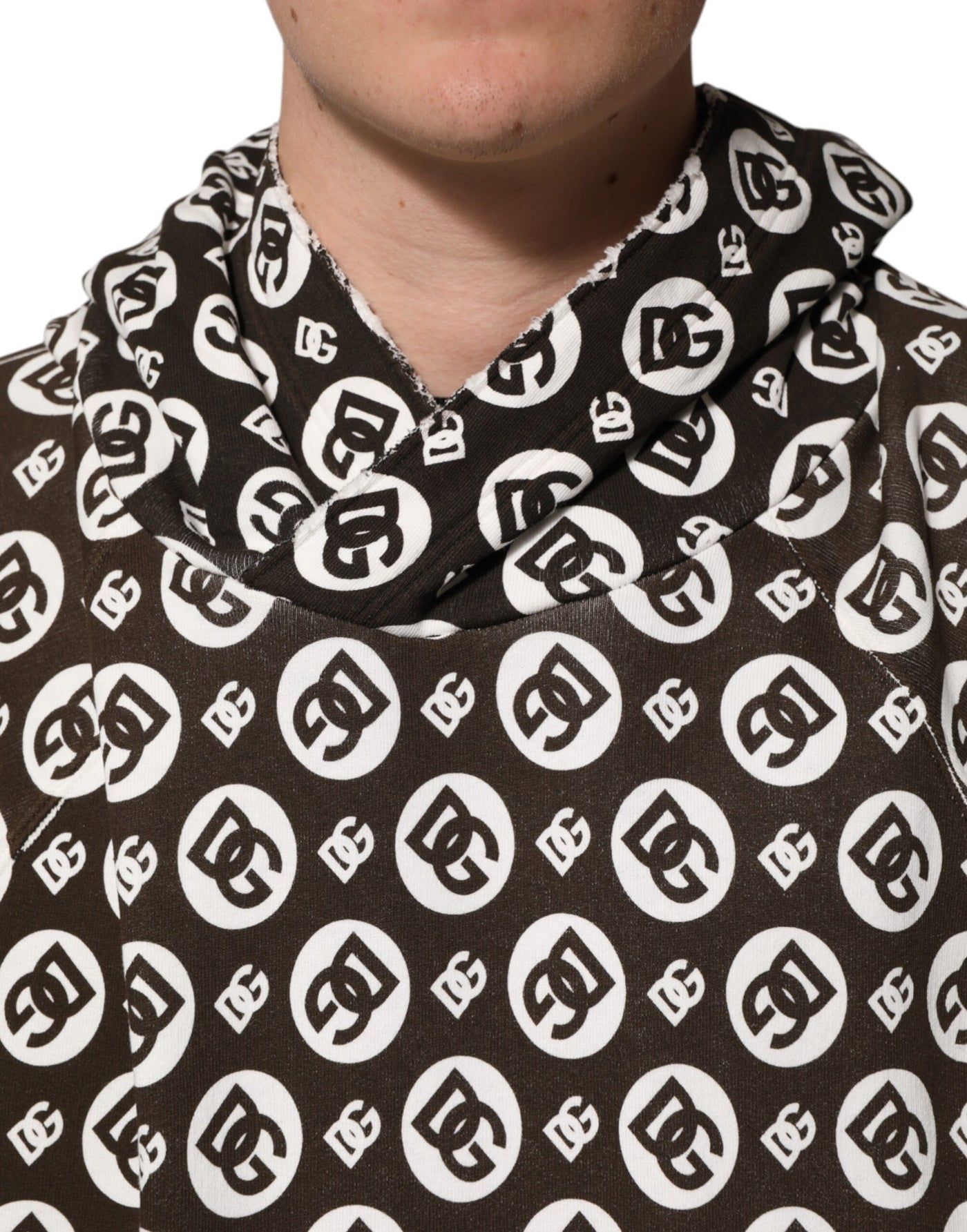 Dolce & Gabbana Braun Weiß DG Logo Kurzer Kapuzenpullover