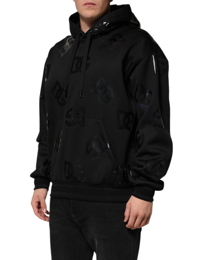Dolce & Gabbana Schwarzer DG Logo-Kapuzenpullover mit Metallic-Druck
