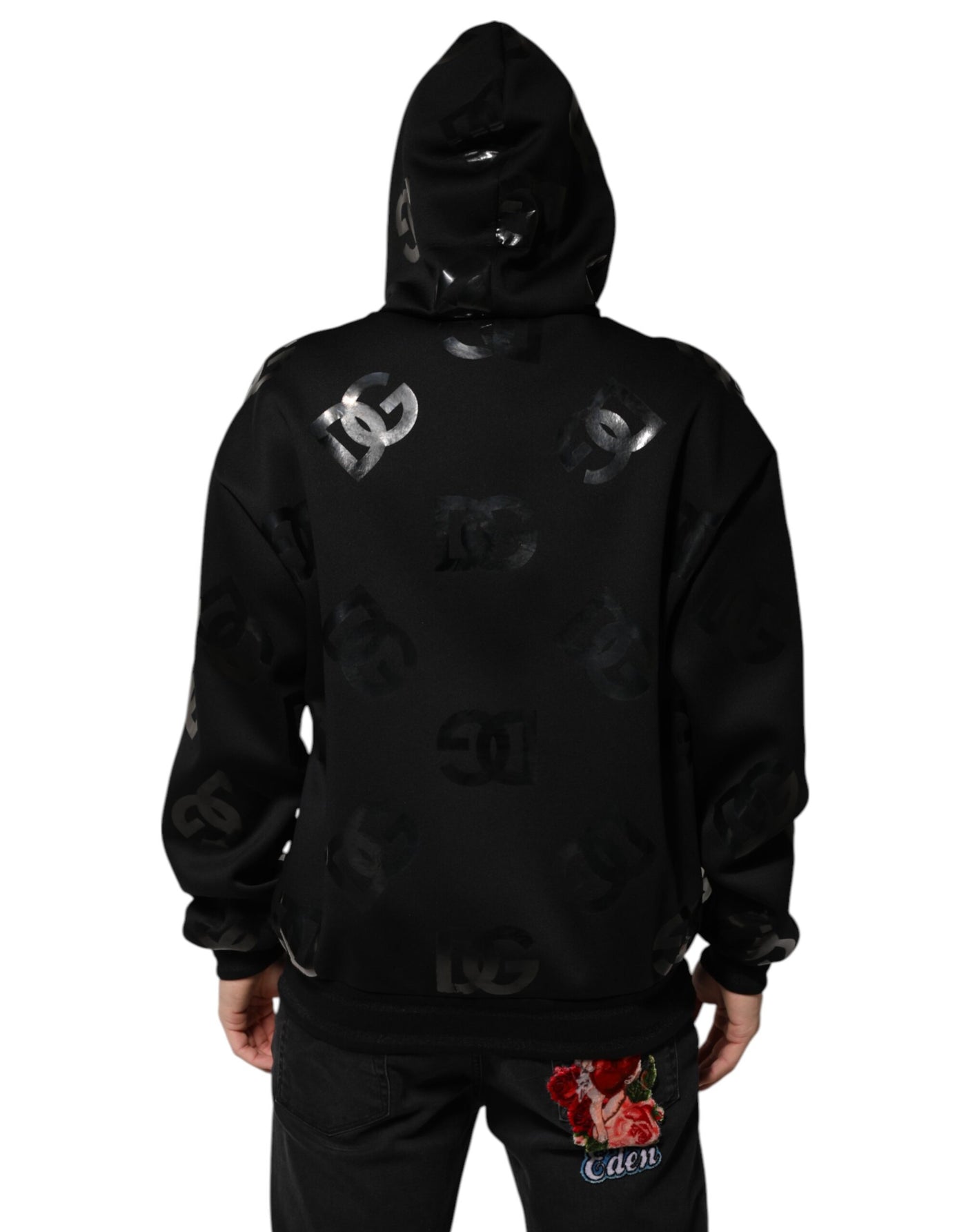 Dolce & Gabbana Schwarzer DG Logo-Kapuzenpullover mit Metallic-Druck
