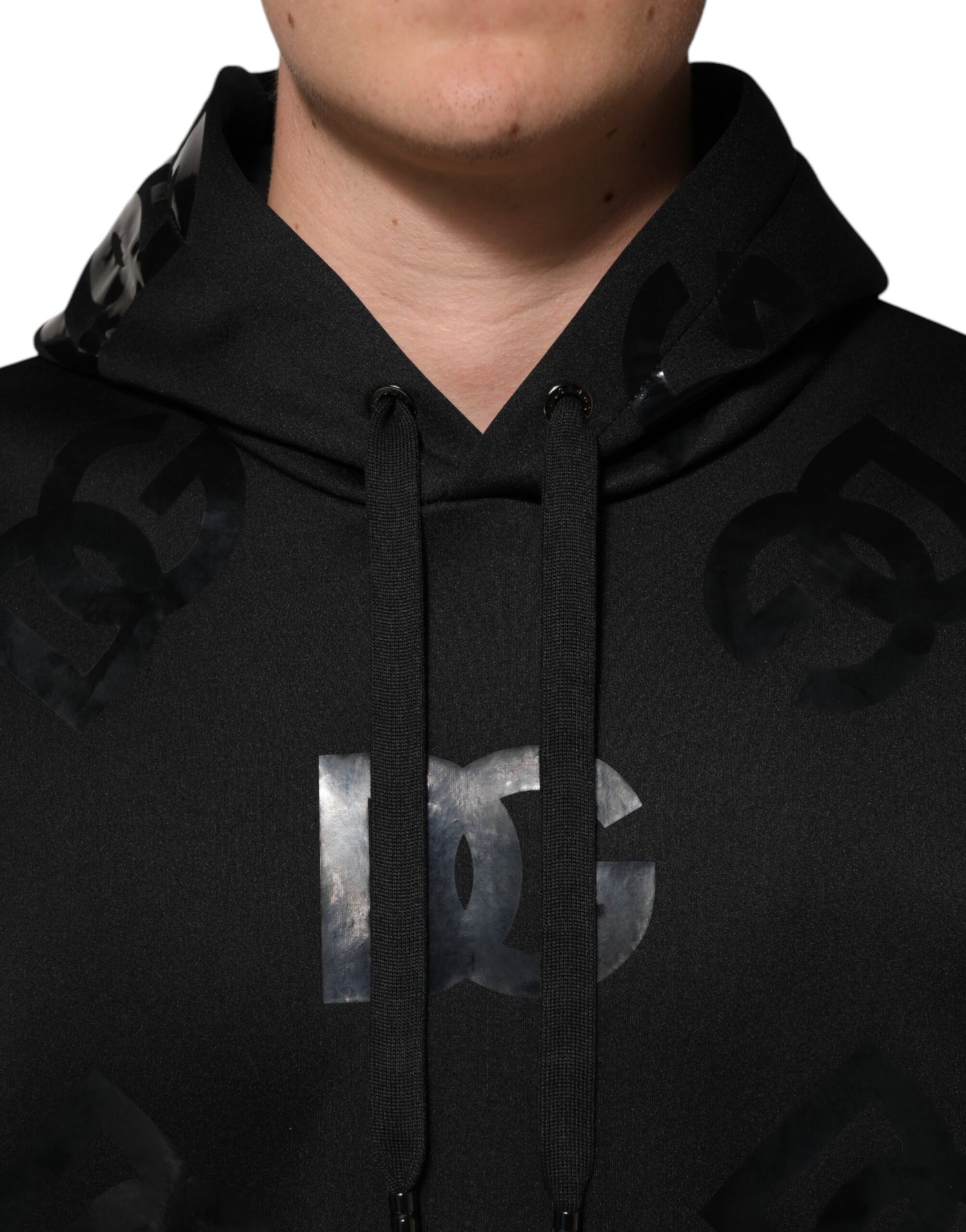 Dolce & Gabbana Schwarzer DG Logo-Kapuzenpullover mit Metallic-Druck