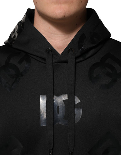 Dolce & Gabbana Schwarzer DG Logo-Kapuzenpullover mit Metallic-Druck