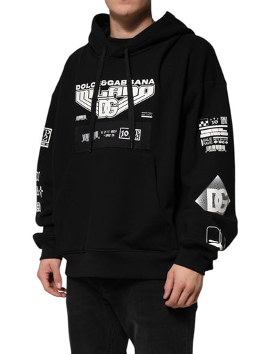 Dolce & Gabbana Schwarzer DG Milano Logo Print Kapuzenpullover aus Baumwolle