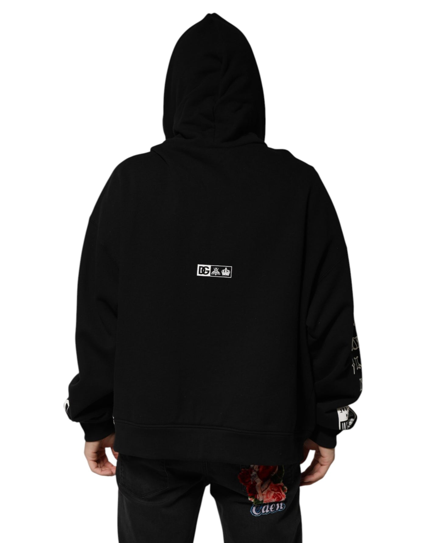 Dolce & Gabbana Schwarzer DG Milano Logo Print Kapuzenpullover aus Baumwolle
