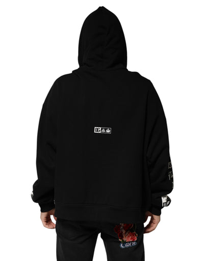 Dolce & Gabbana Schwarzer DG Milano Logo Print Kapuzenpullover aus Baumwolle