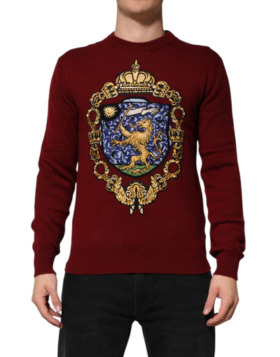 Dolce & Gabbana Burgunderfarbener Pullover aus Kaschmir mit Löwenwappen