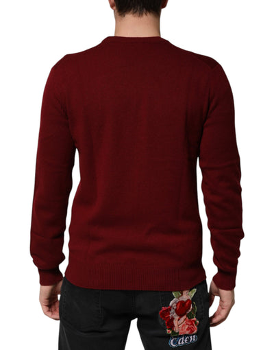 Dolce & Gabbana Burgunderfarbener Pullover aus Kaschmir mit Löwenwappen