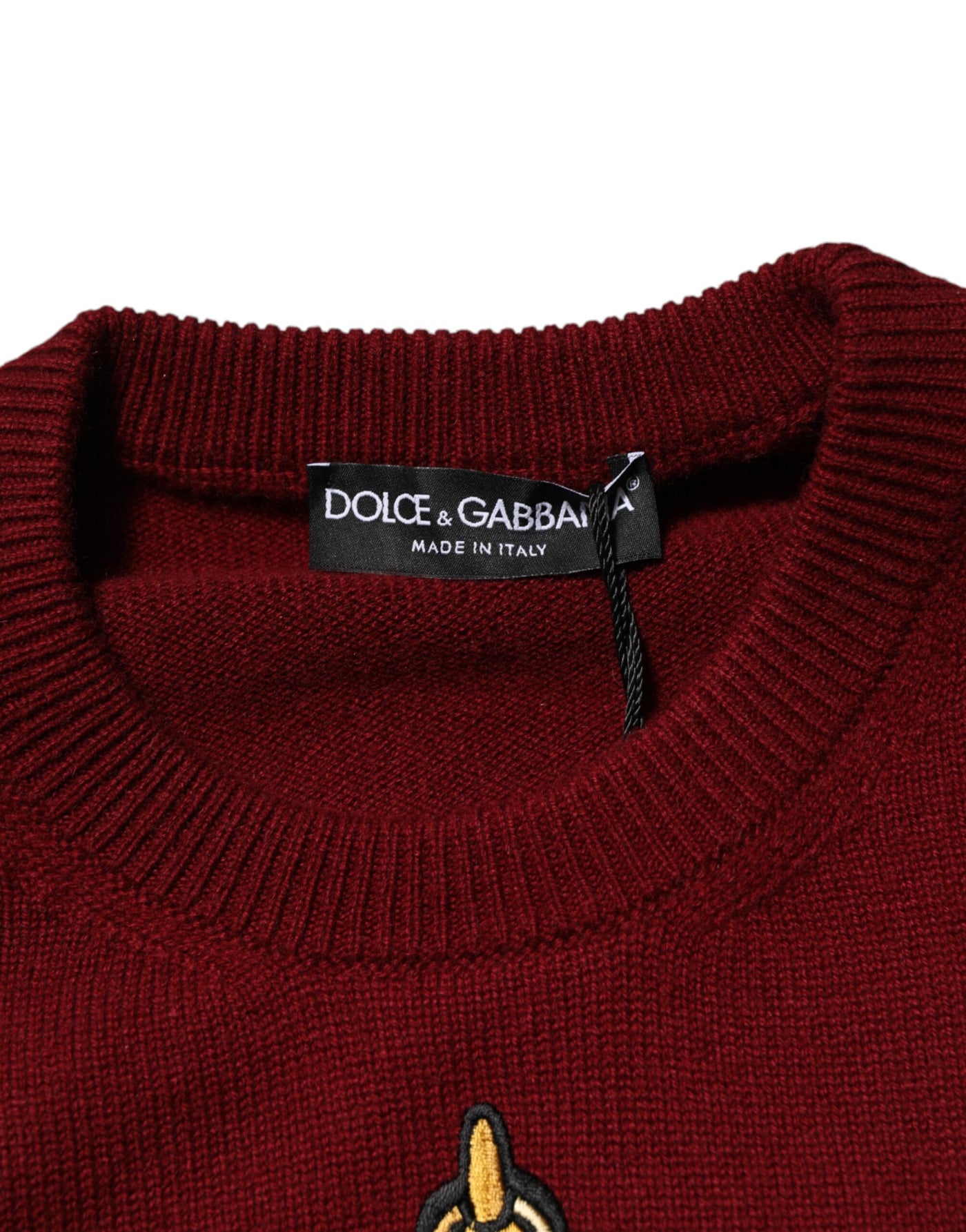 Dolce & Gabbana Burgunderfarbener Pullover aus Kaschmir mit Löwenwappen