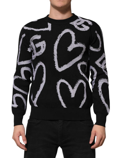 Dolce & Gabbana Schwarzer Pullover aus Nylonwolle mit Herzmotiv