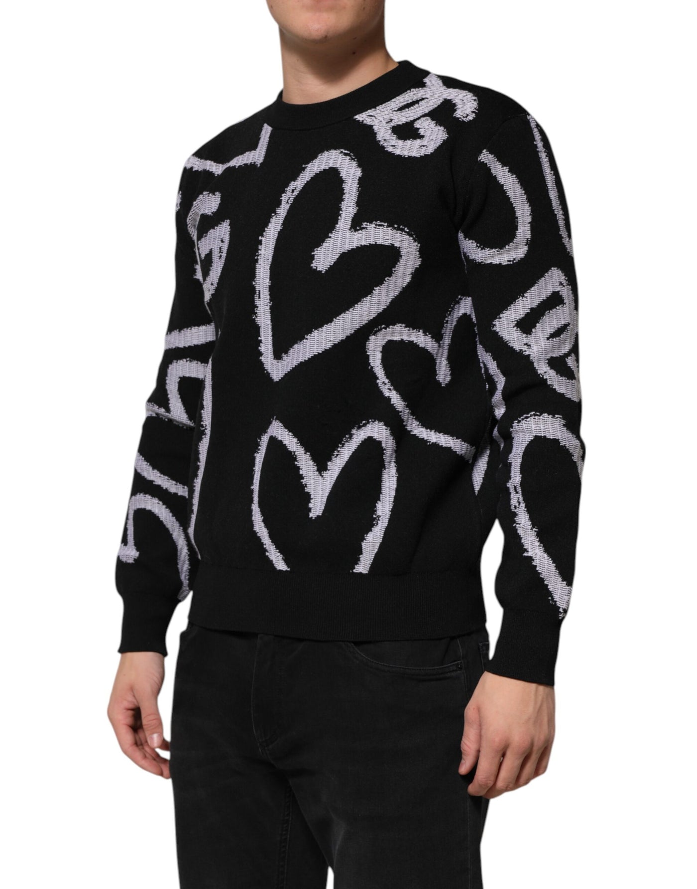 Dolce & Gabbana Schwarzer Pullover aus Nylonwolle mit Herzmotiv