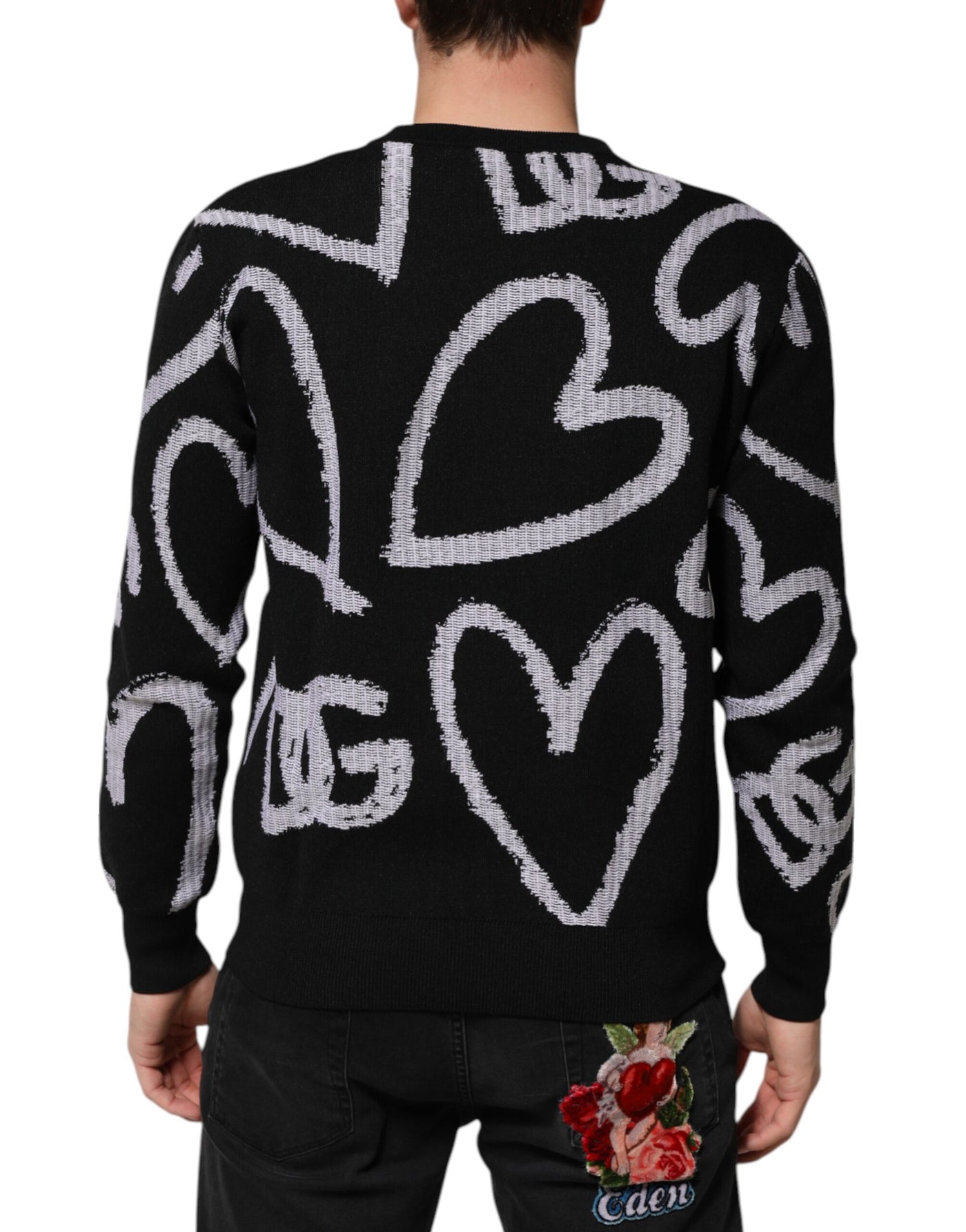 Dolce & Gabbana Schwarzer Pullover aus Nylonwolle mit Herzmotiv