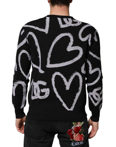 Dolce & Gabbana Schwarzer Pullover aus Nylonwolle mit Herzmotiv