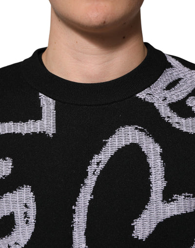 Dolce & Gabbana Schwarzer Pullover aus Nylonwolle mit Herzmotiv