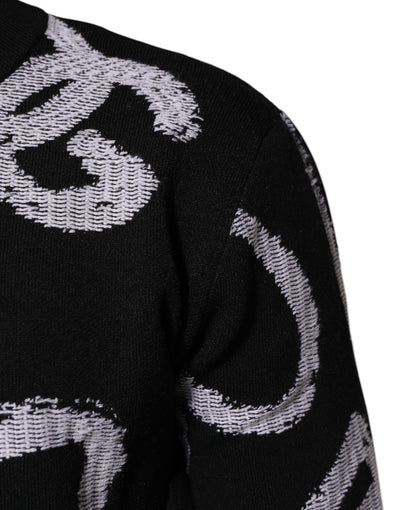 Dolce & Gabbana Schwarzer Pullover aus Nylonwolle mit Herzmotiv
