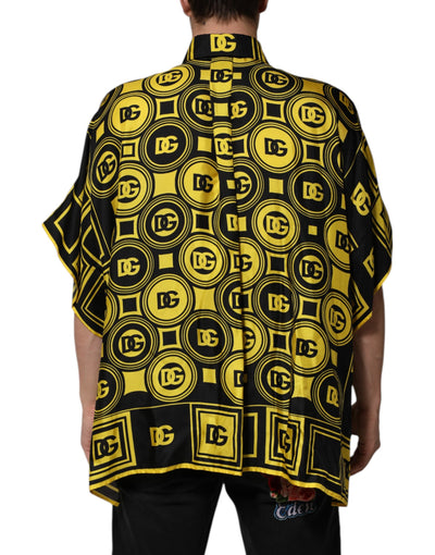 Dolce & Gabbana Gelbe Seide Silber DG Logo Geometrisches T-Shirt
