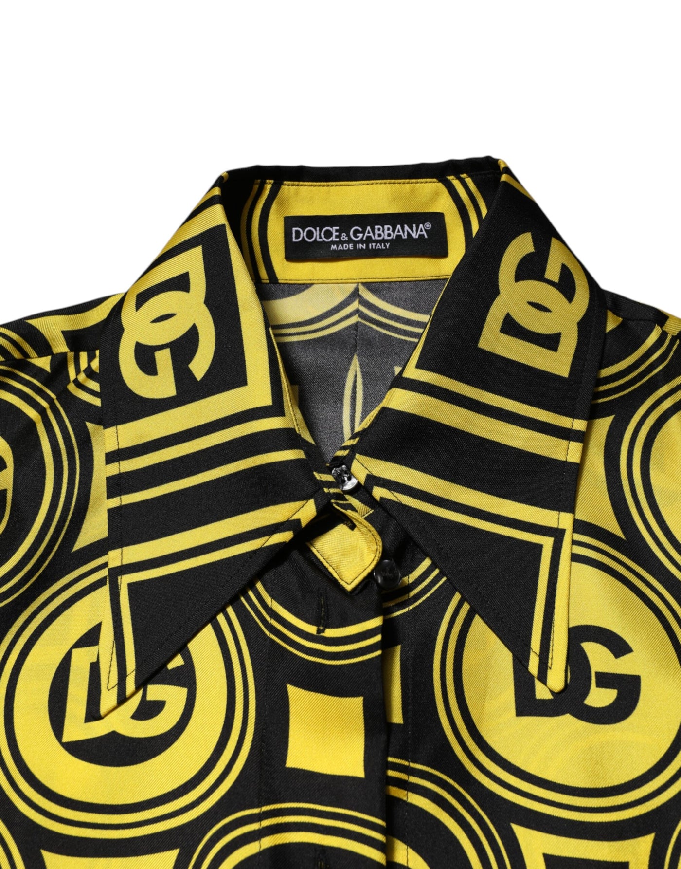 Dolce & Gabbana Gelbe Seide Silber DG Logo Geometrisches T-Shirt