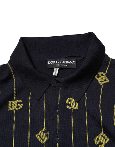 Dolce & Gabbana Schwarzes Logo-Jacquard-Strick-Poloshirt T-Shirt