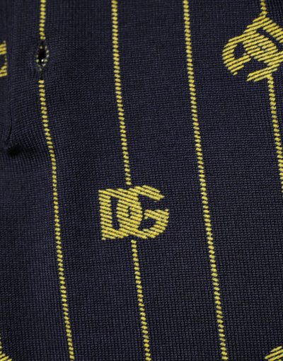 Dolce & Gabbana Schwarzes Logo-Jacquard-Strick-Poloshirt T-Shirt