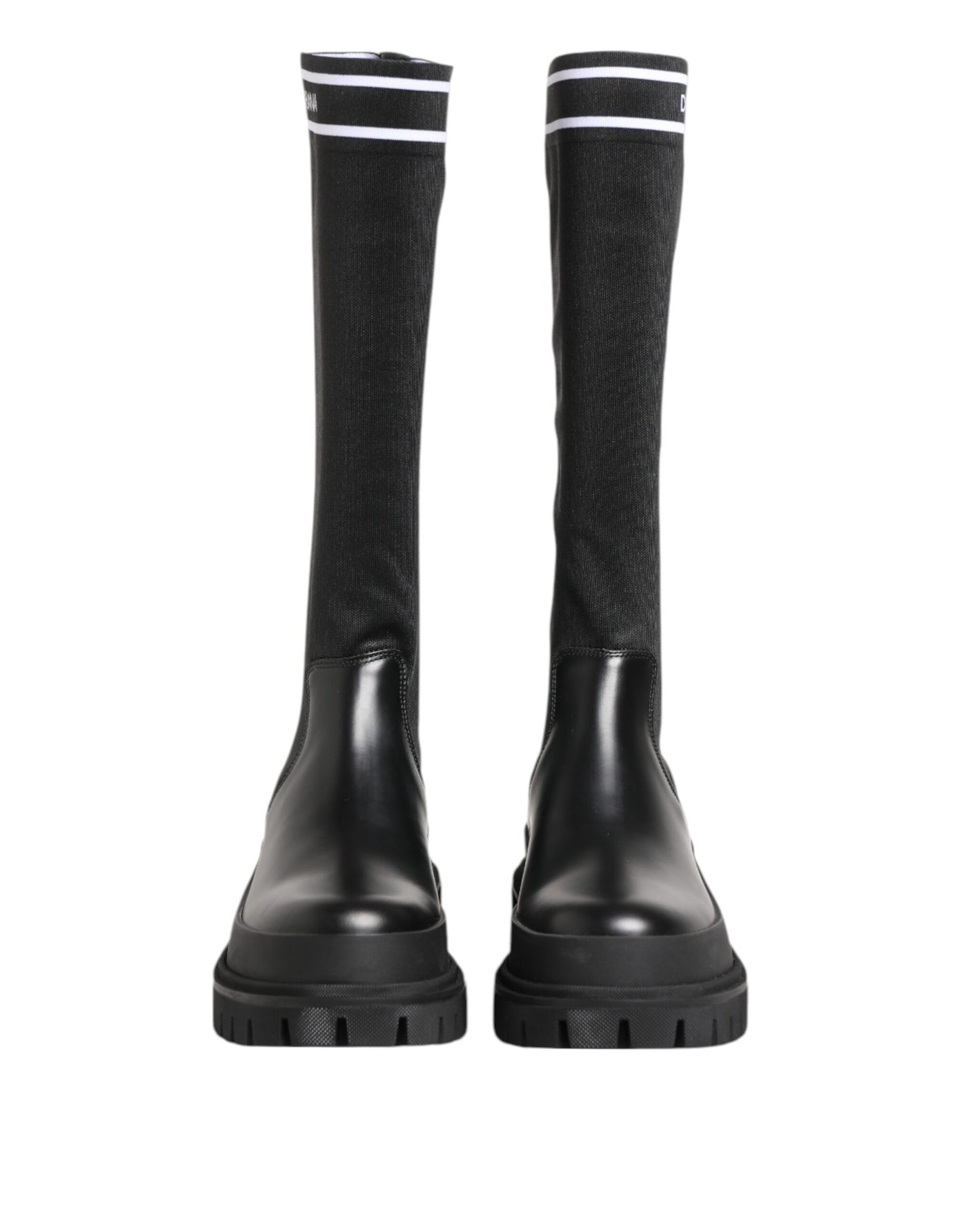 Dolce & Gabbana Schwarz Weiß Polyester Socken Hohe Stiefel Schuhe