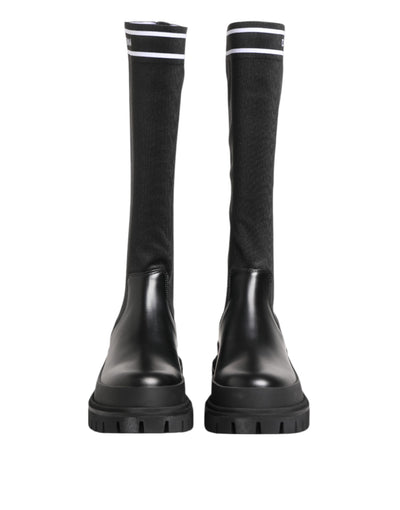 Dolce & Gabbana Schwarz Weiß Polyester Socken Hohe Stiefel Schuhe